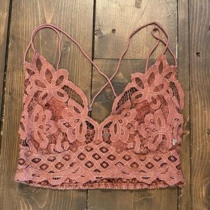 Free People Large Rustic Lace Mauve Colored Strappy Bralette
